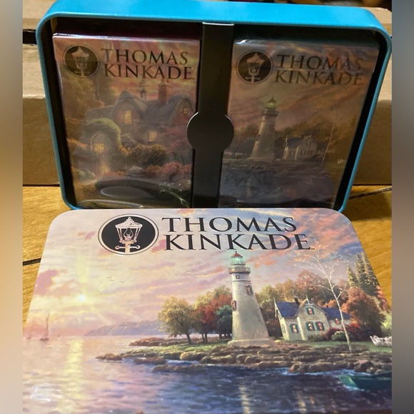 NWT Thomas Kinkade 2 Decks Of Playing Cards In A Decorative Keepsake Tin - Picture 3 of 9